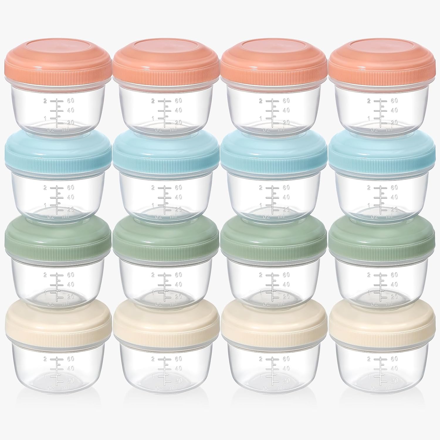 VITEVER 16 Pack Plastic Baby Food Storage Containers, 4 oz Baby Food Jars with Plastic Lids, Small Baby Food Maker, Reusable Infant Freezer Container, Microwave, Dishwasher & Freezer Safe, BPA Free