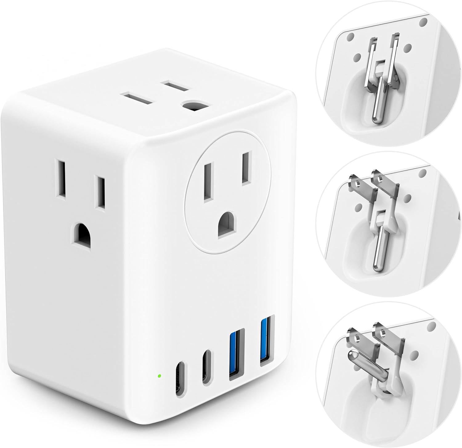 Cruise Ship Essentials, Foldable Travel Power Strip, 2 Prong to 3 Prong Outlet Adapter, Outlet Extender with 4 Outlets 4 USB Ports(2 USB C), Cruise Travel Dorm Room Essentials