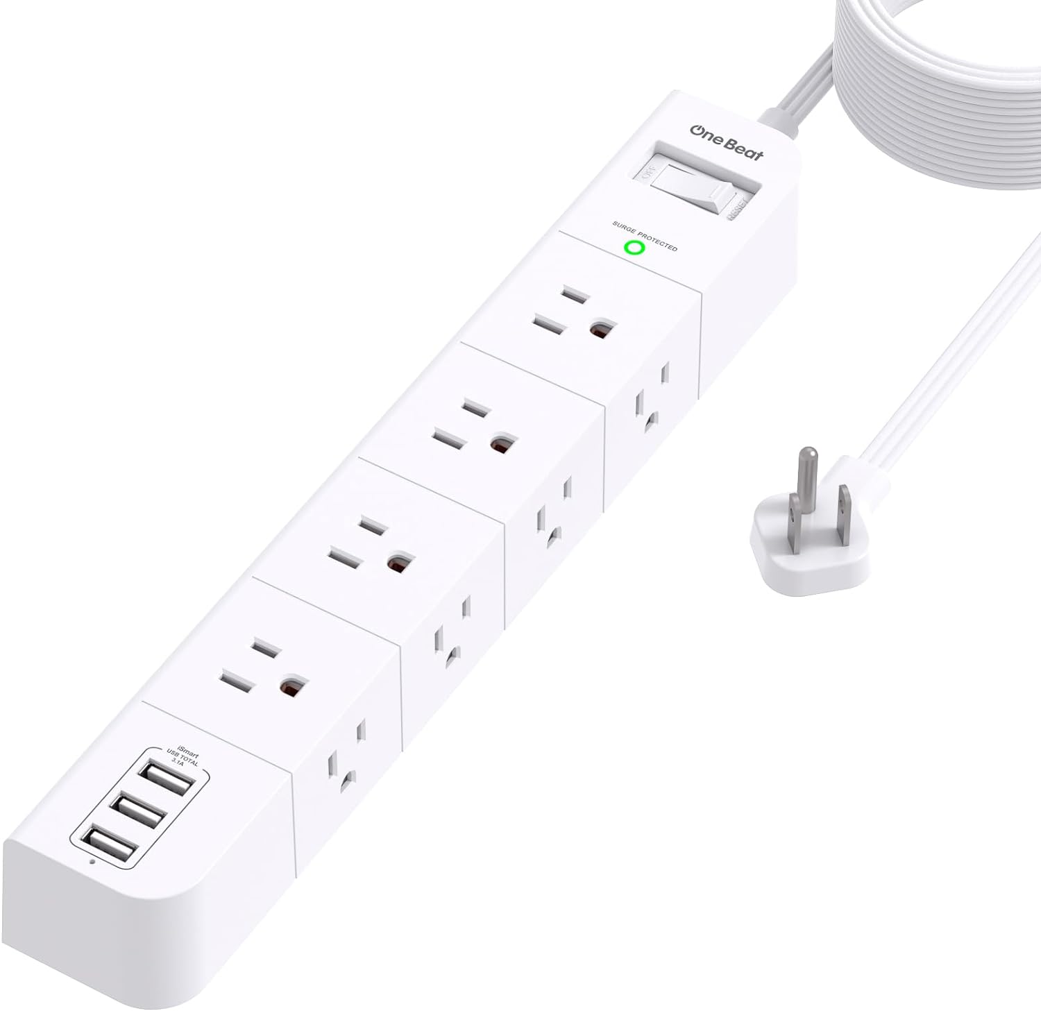 10FT Extension Cord Flat Plug Power Strip Surge Protector with 8 Widely AC Outlets and 3 USB Ports Outlet Extender Overload Protection Wall Mount for Home Office Dorm Room Essentials Gaming, ETL