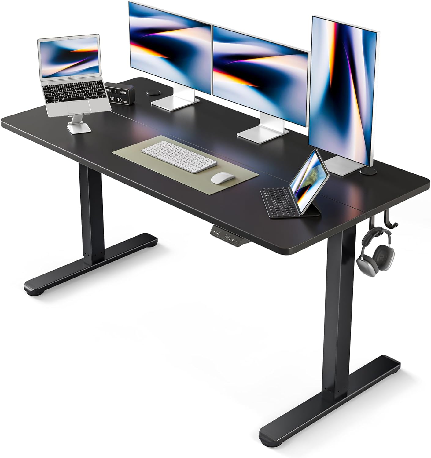 FEZIBO Electric Standing Desk, 63 x 24 Inches Height Adjustable Stand up Desk, Sit Stand Home Office Desk, Computer Desk, Black