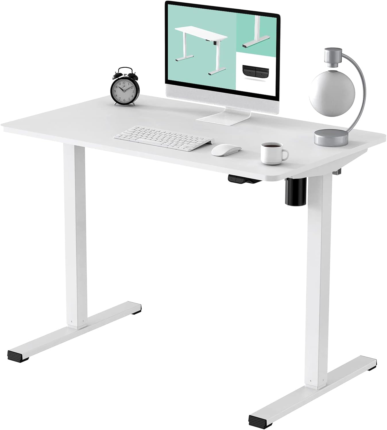 FLEXISPOT Adjustable Height Desk 40 x 24 Inches Whole Piece Desktop Small Standing Desk for Small Space Electric Sit Stand Home Office Table (White Frame   White Desktop)