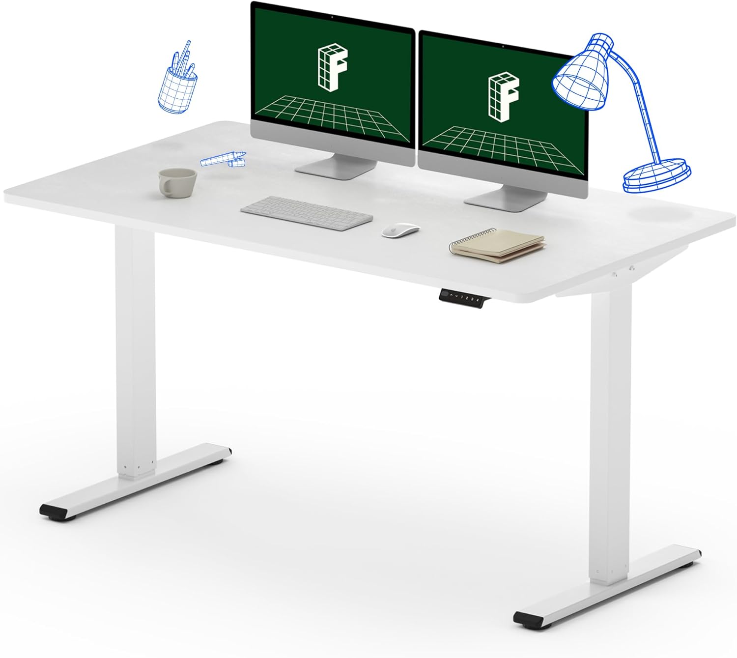 FLEXISPOT EN1 Large Stand Up Desk 55 Inches Whole-Piece Desk Computer Workstation Ergonomic Memory Controller Height Adjustable Standing Desk (White Frame   55 White Top, 2 Packages)