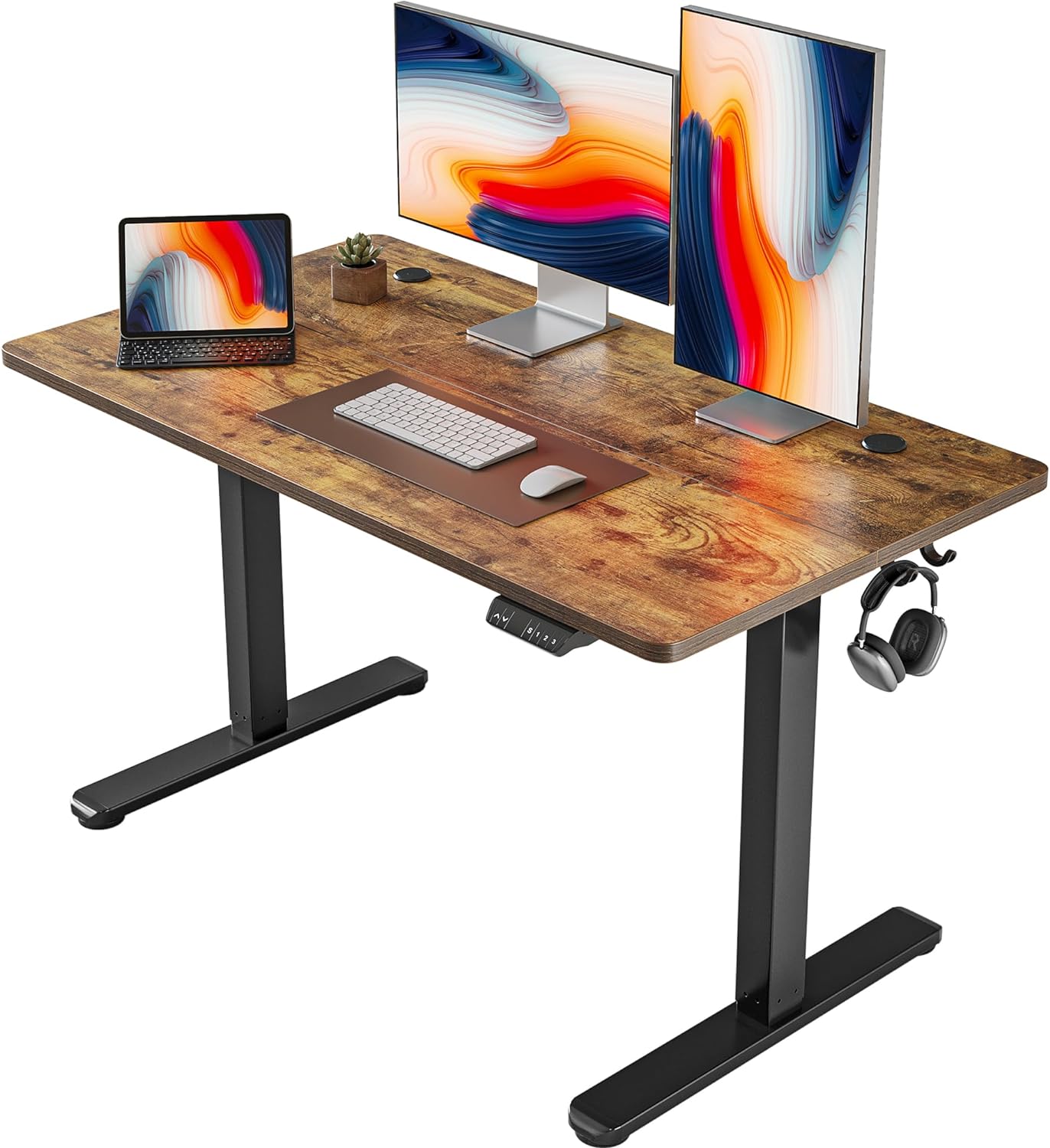 FEZIBO Electric Standing Desk, 48 x 24 Inches Height Adjustable Stand up Desk, Sit Stand Home Office Desk, Computer Desk, Rustic Brown