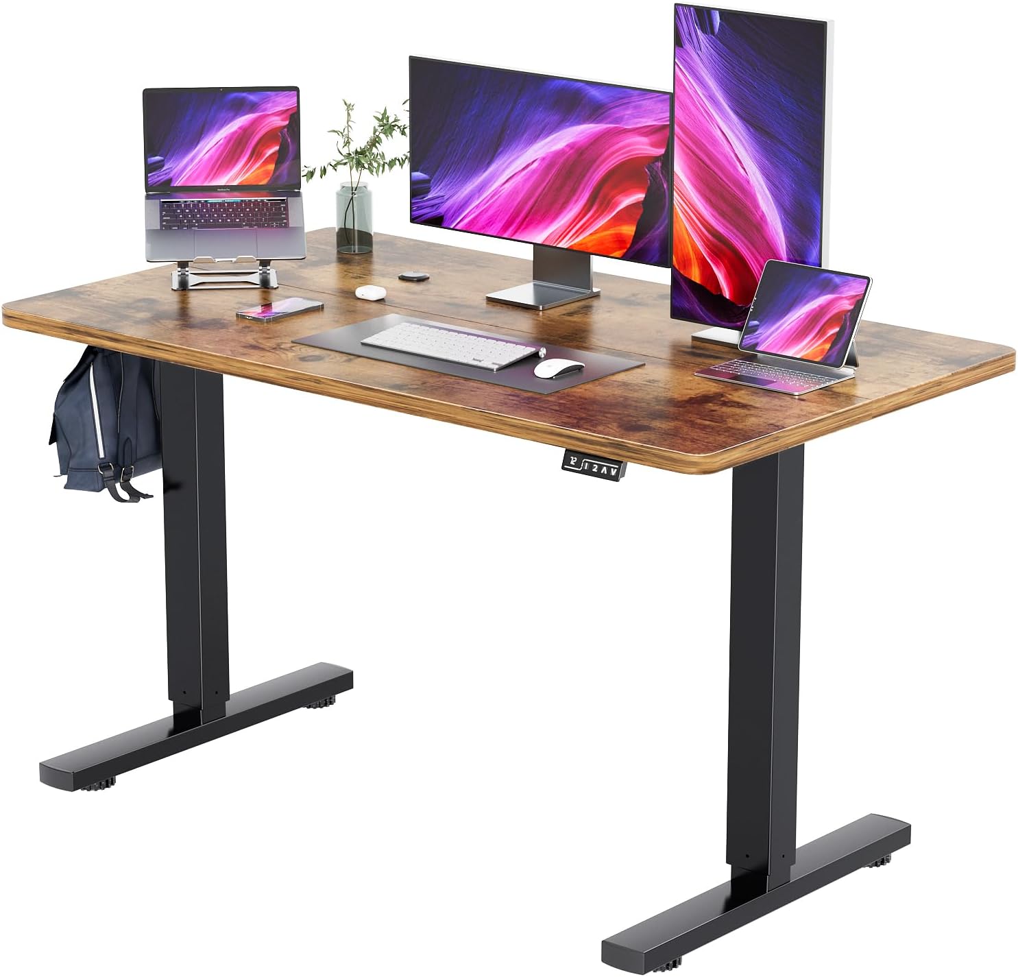 YESHOMY Height Adjustable Electric Standing Desk 55 inch Computer Table, Home Office Workstation, 55in, Black Leg/Rustic Brown Top