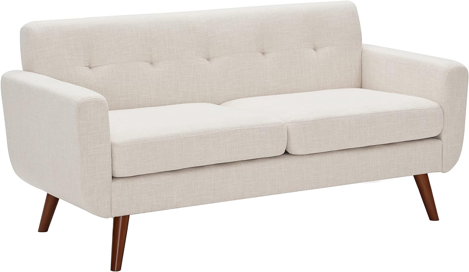 Tbfit 65 W Loveseat Sofa, Mid Century Modern Decor Love Seat Couches for Living Room, Button Tufted Upholstered Small Couch for Bedroom, Solid and Easy to Install Love Seats Furniture, Beige