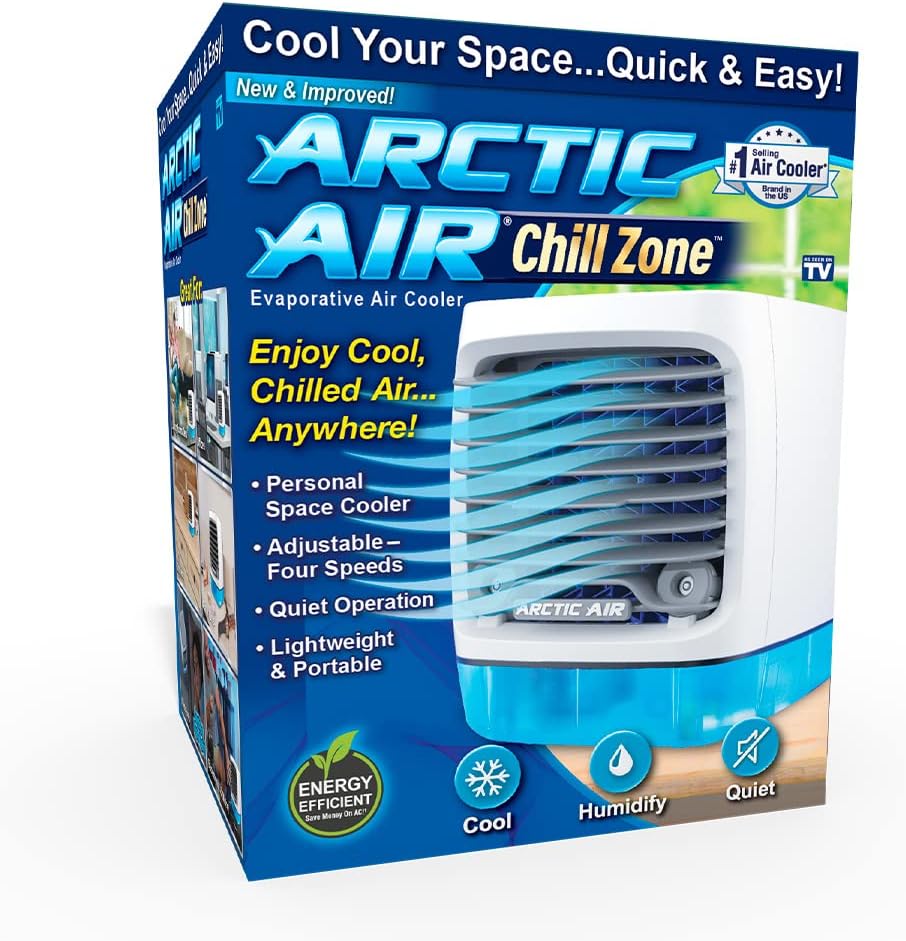 Arctic Air Chill Zone Evaporative Cooler with Hydro-Chill Technology, Portable Fan with 4 Adjustable Speeds, 8-Hour Cooling, Fan for Bedroom, Living Room, Basement, Office & More