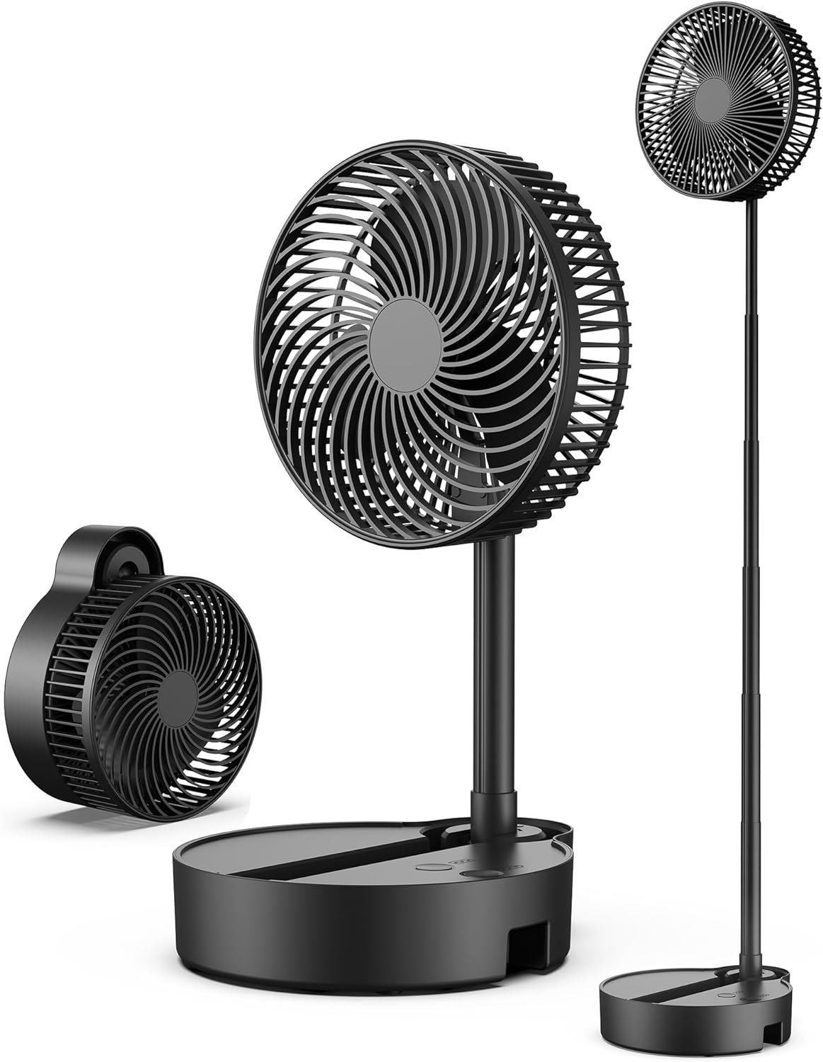 Koonie 10000mAh Portable Fan, 8 Inch Foldable Stand/Desk Fan up to 20 Hours Night Light Battery Powered Fan Cordless Height Adjustable Super Quiet Fan for Home, Camping, Travel, Black