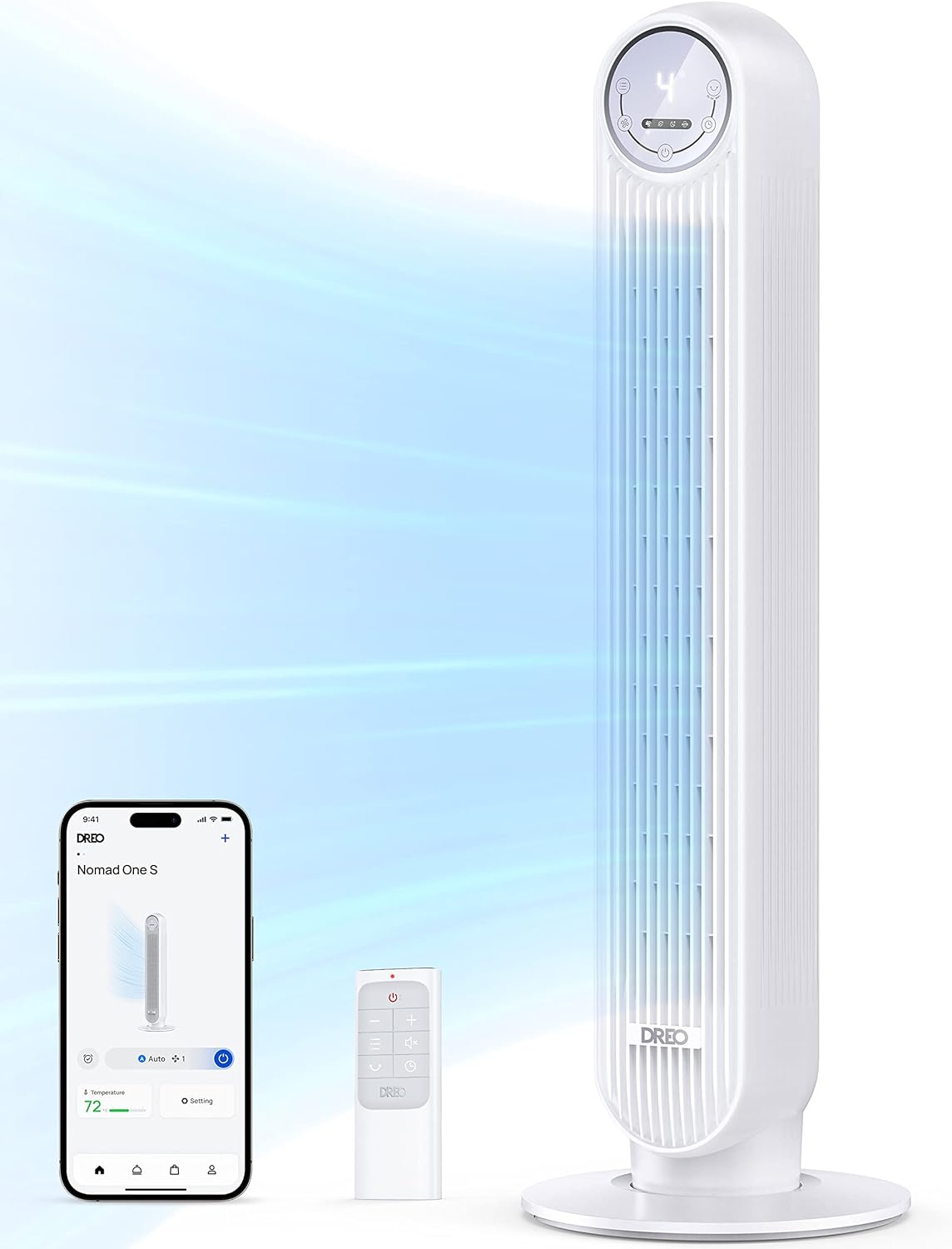 Dreo Tower Fan with Remote, Smart Oscillating Quiet Floor Fans for Bedroom, Standing Bladeless Fan with WiFi Voice Control, 4 Modes, 4 Speeds, 8H Timer, Works with Alexa/Google