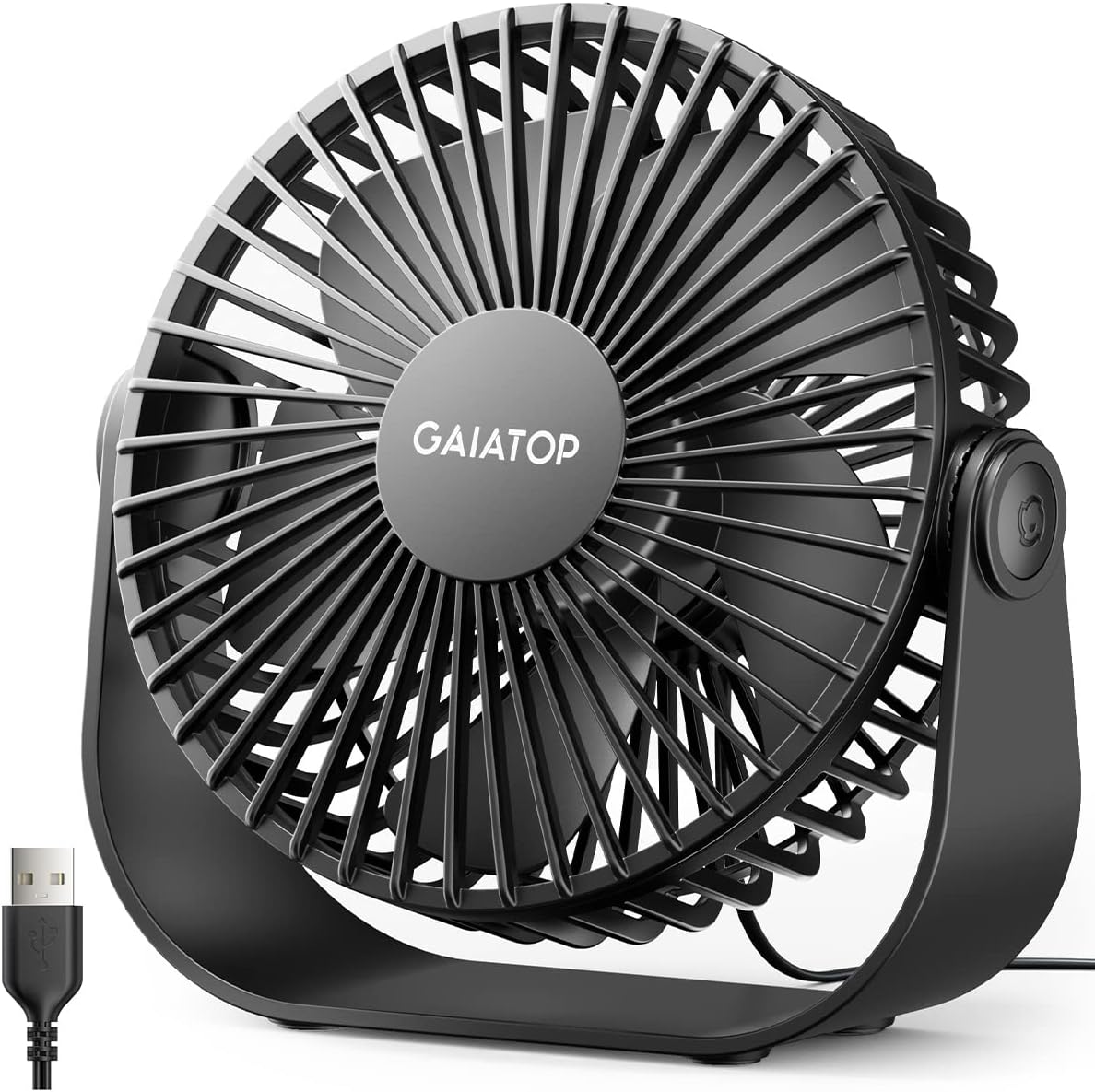 Gaiatop USB Desk Fan, 3 Speeds with Strong Airflow, 5.5 Inch Quiet Small Portable Table Fan, 90 Rotate Personal Cooling Fan For Bedroom Home Office Desktop Travel (Black)