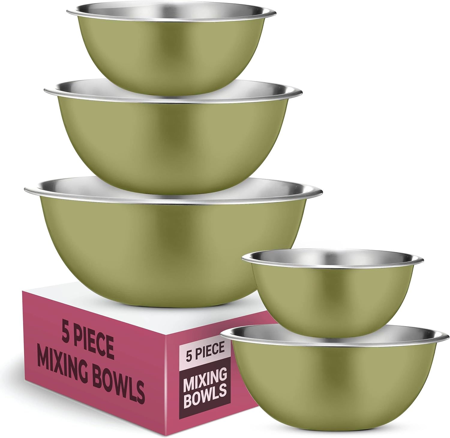 FineDine Stainless Steel Dishware Bowls - Easy To Clean, Nesting Bowls for Space Saving Storage, Great for Cooking, Baking, Prepping, 5 Quarts