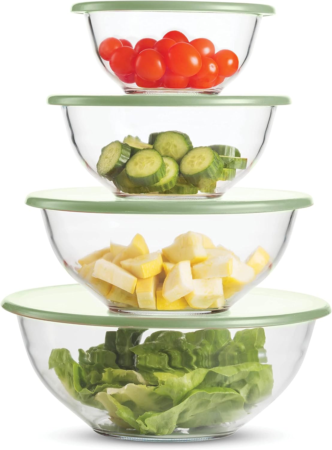8-Piece BPA-Free Glass Mixing Bowl Set with Lids - Nesting Design, Easy Grip, For Meal Prep & Food Storage