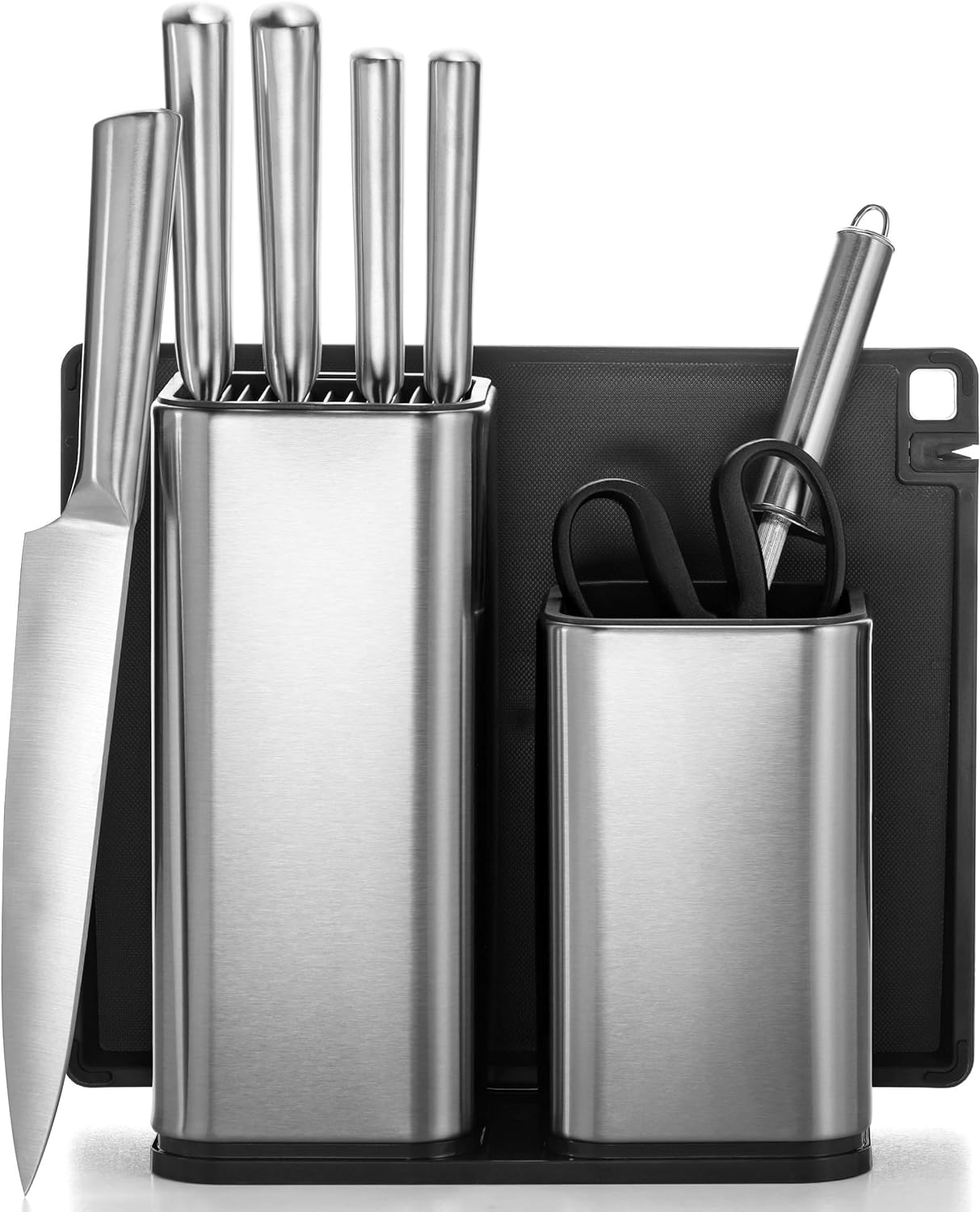 10-Piece Stainless-Steel Kitchen Knife Set - Newly Innovative Knifes Set with Utensil Holder - 5 Stainless-Steel Knives - Knife Sharpener - Kitchen Scissors - Cutting Board- Knife Block holder