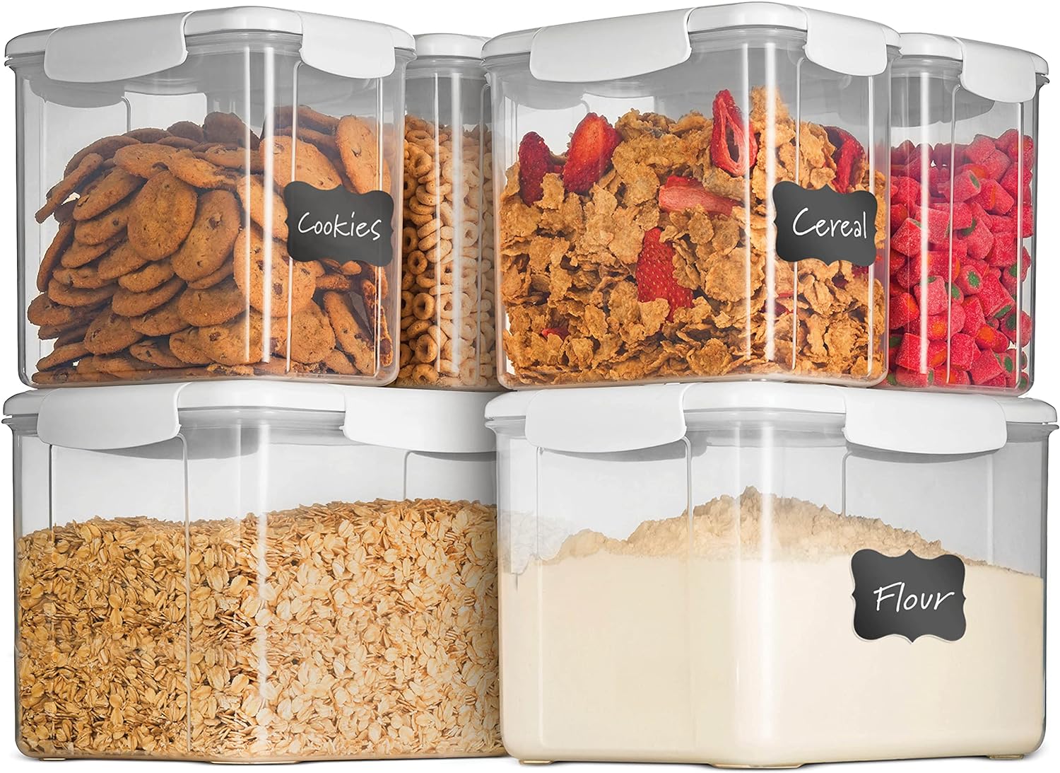 FineDine Airtight Food Storage Container Sets for Kitchen Pantry Organization and Storage - 12-Piece Set with Lids for Flour, Sugar, Cereal, and More (White)
