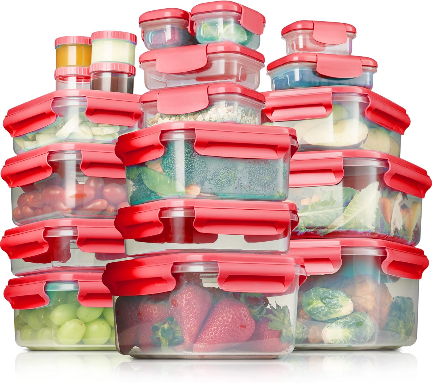 Food Storage Containers With Lids, 40-Piece Airtight Leakproof, BPA-Free Durable Plastic Food Containers for Leftovers - Freezer, Microwave & Dishwasher-Safe (Red)