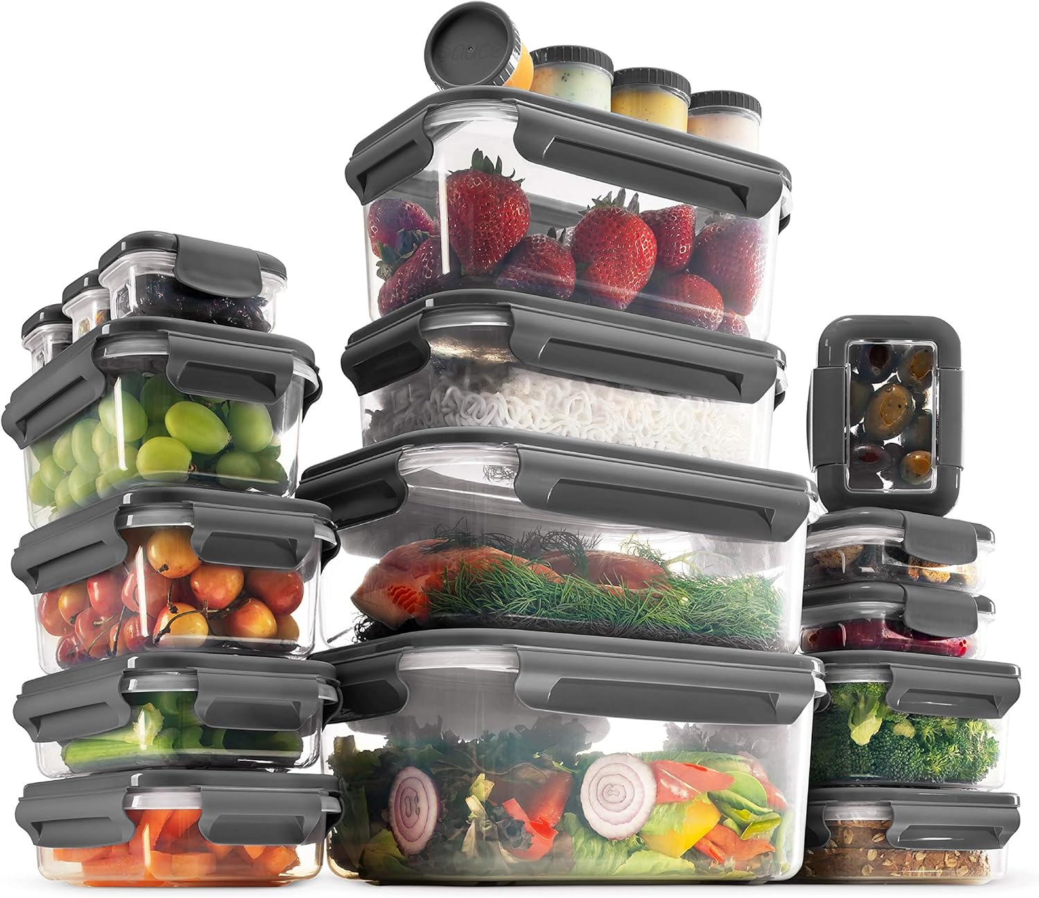 Food Storage Containers With Lids, 40-Piece Airtight Leakproof, BPA-Free Durable Plastic Food Containers for Leftovers - Freezer, Microwave & Dishwasher-Safe (Gray)