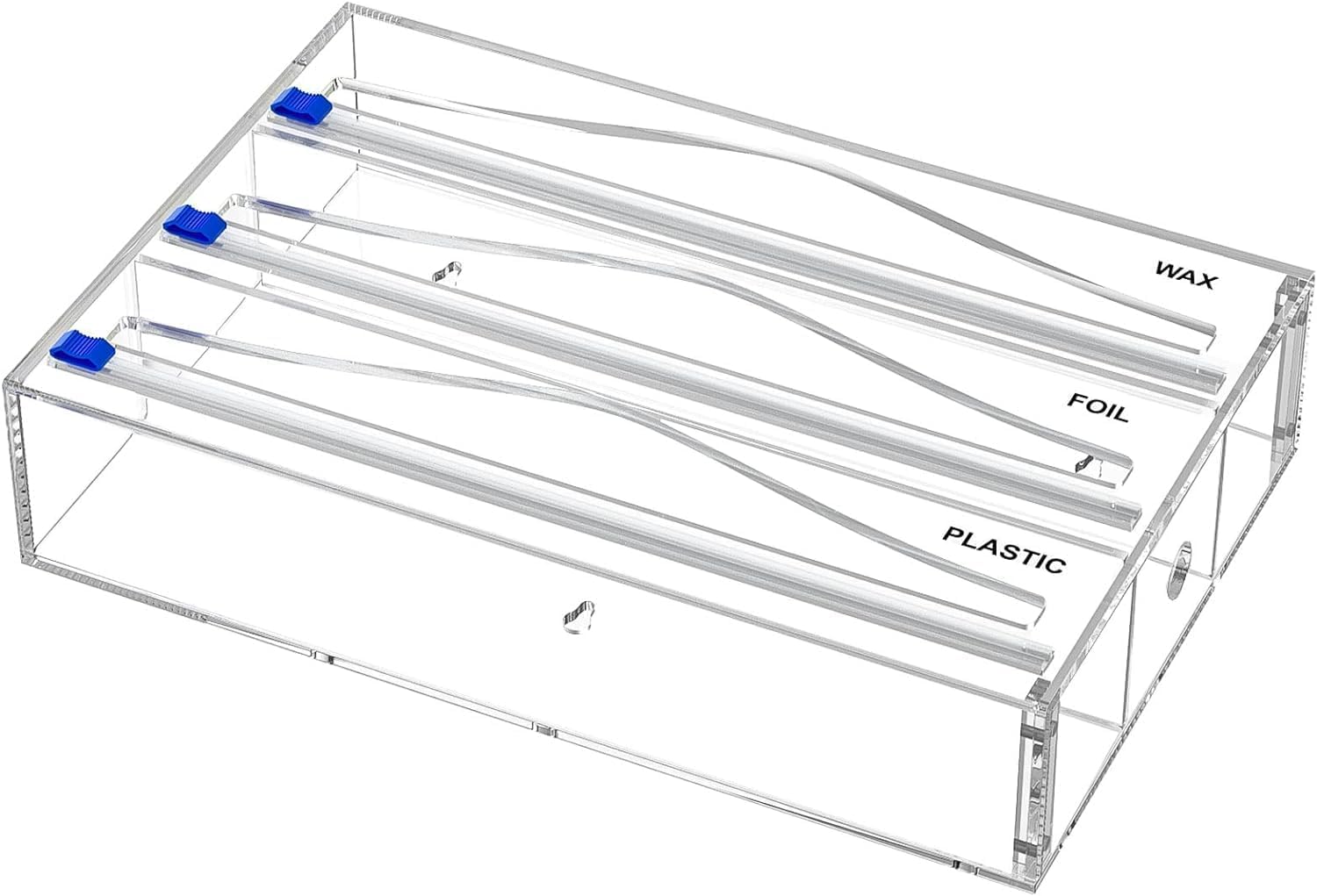 Tin Foil Organizer for Drawer with 12 Labels, Plastic Wrap Dispenser with Cutter, 3 in 1 Acrylic Aluminum Foil Holder, 2 Drawer Organizer for Kitchen Compatible with 12 Roll