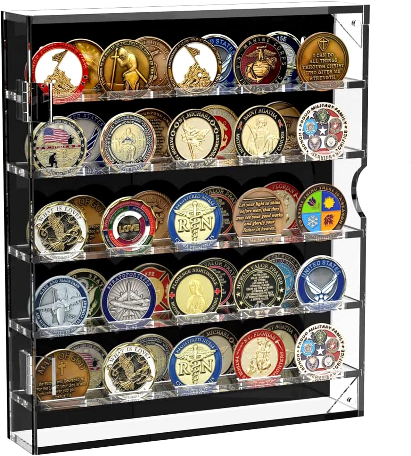 Carmanon Coin Holder, Challenge Coin Display Case, Acrylic Military Challenge Coin Holders for Collectors, Clear Coin Case Coin Box fits 45 Military Medals Poker Chip Pins Badges with Magnetic Door