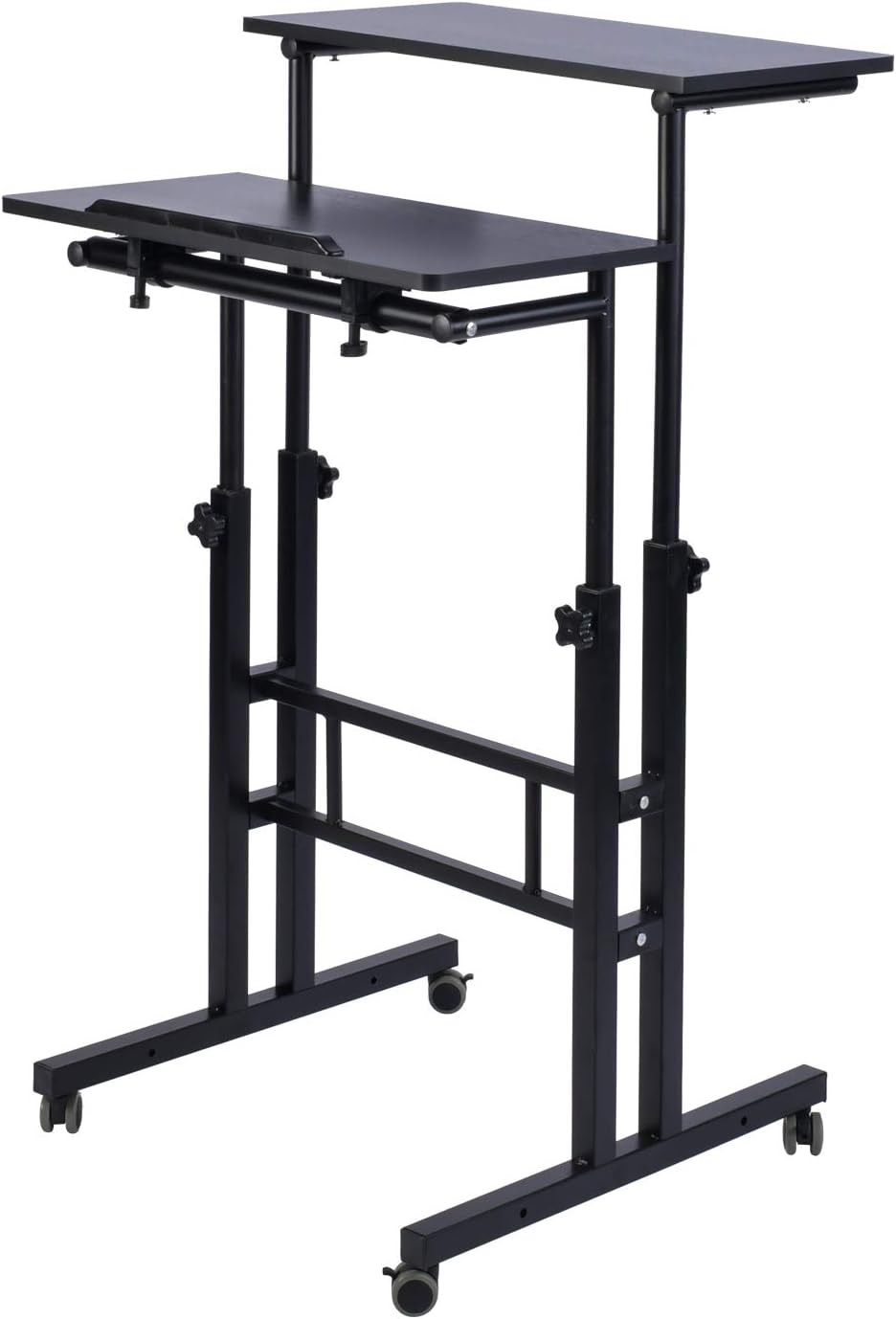 Mobile Standing Desk, Adjustable Computer Desk Rolling Laptop Cart on Wheels Home Office Computer Workstation, Portable Laptop Stand for Small Spaces Tall Table for Standing or Sitting, Black