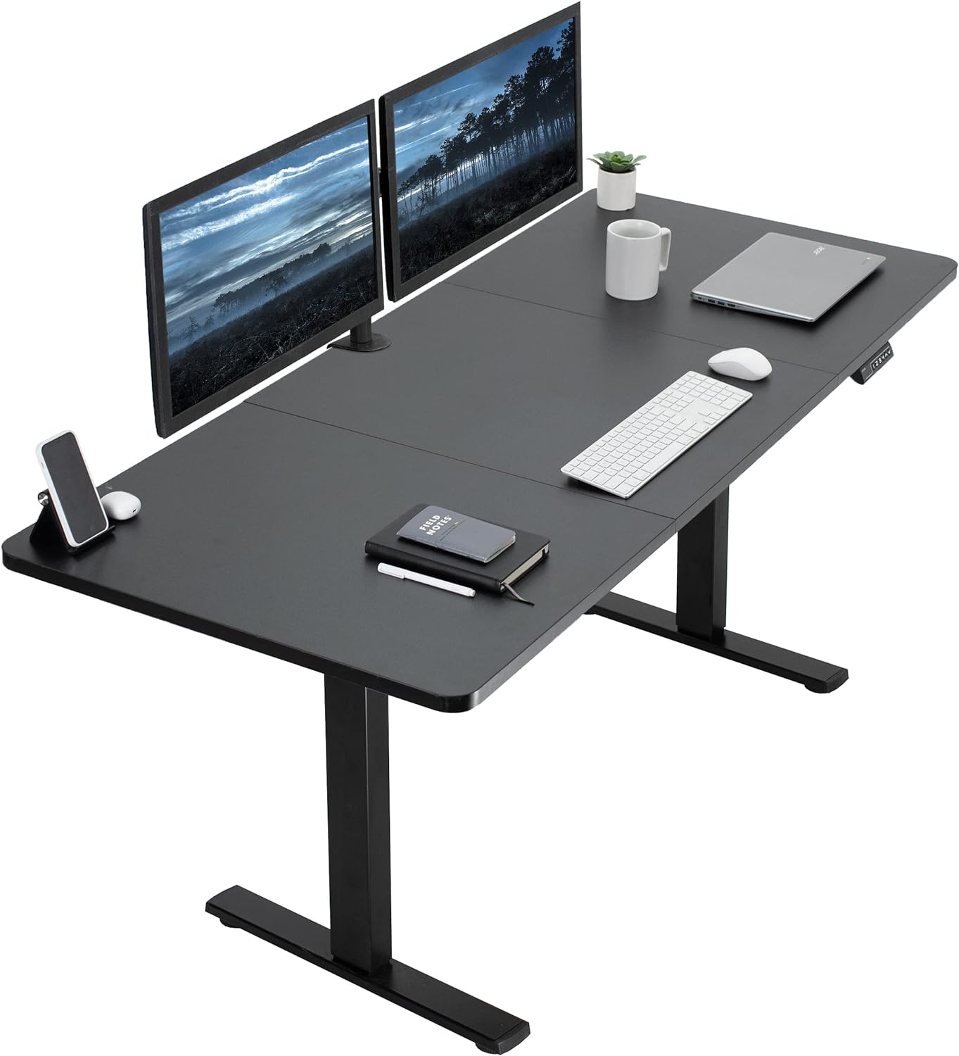 VIVO Electric Height Adjustable 71 x 30 inch Memory Stand Up Desk, Black Table Top, Black Frame, Standing Workstation with Preset Controller, 1B Series, DESK-KIT-1B7B