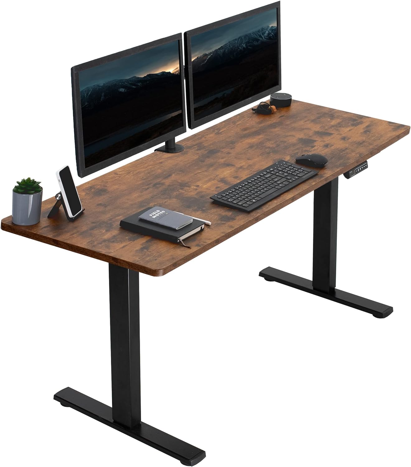 VIVO Electric Height Adjustable 60 x 24 inch Memory Stand Up Desk, Rustic Vintage Brown Solid One-Piece Table Top, Black Frame, Standing Workstation with Preset Controller, 1B Series, DESK-KIT-1B6N