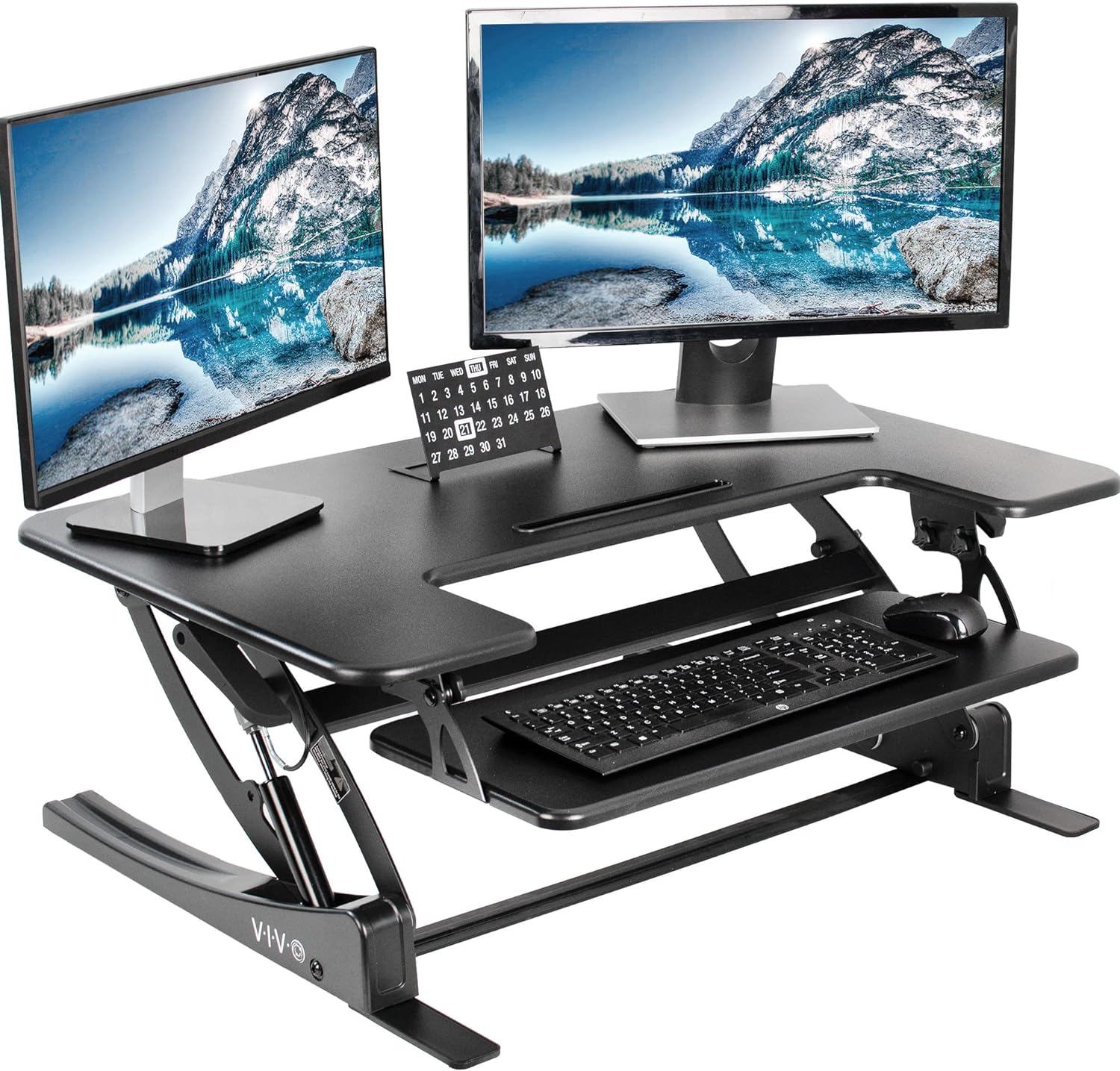 VIVO 36 inch Height Adjustable Stand Up Desk Converter, V Series, Quick Sit to Stand Tabletop Dual Monitor Riser Workstation, Black, DESK-V000V