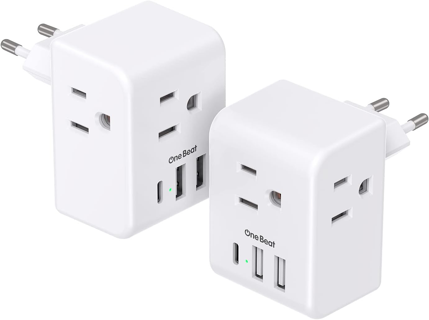 2 Pack European Travel Plug Adapter, International Power Plug Adapter with 3 Outlets 3 USB Charging Ports(1 USB C), Type C Plug Adapter Travel Essentials to Most Europe EU Spain Italy France Germany
