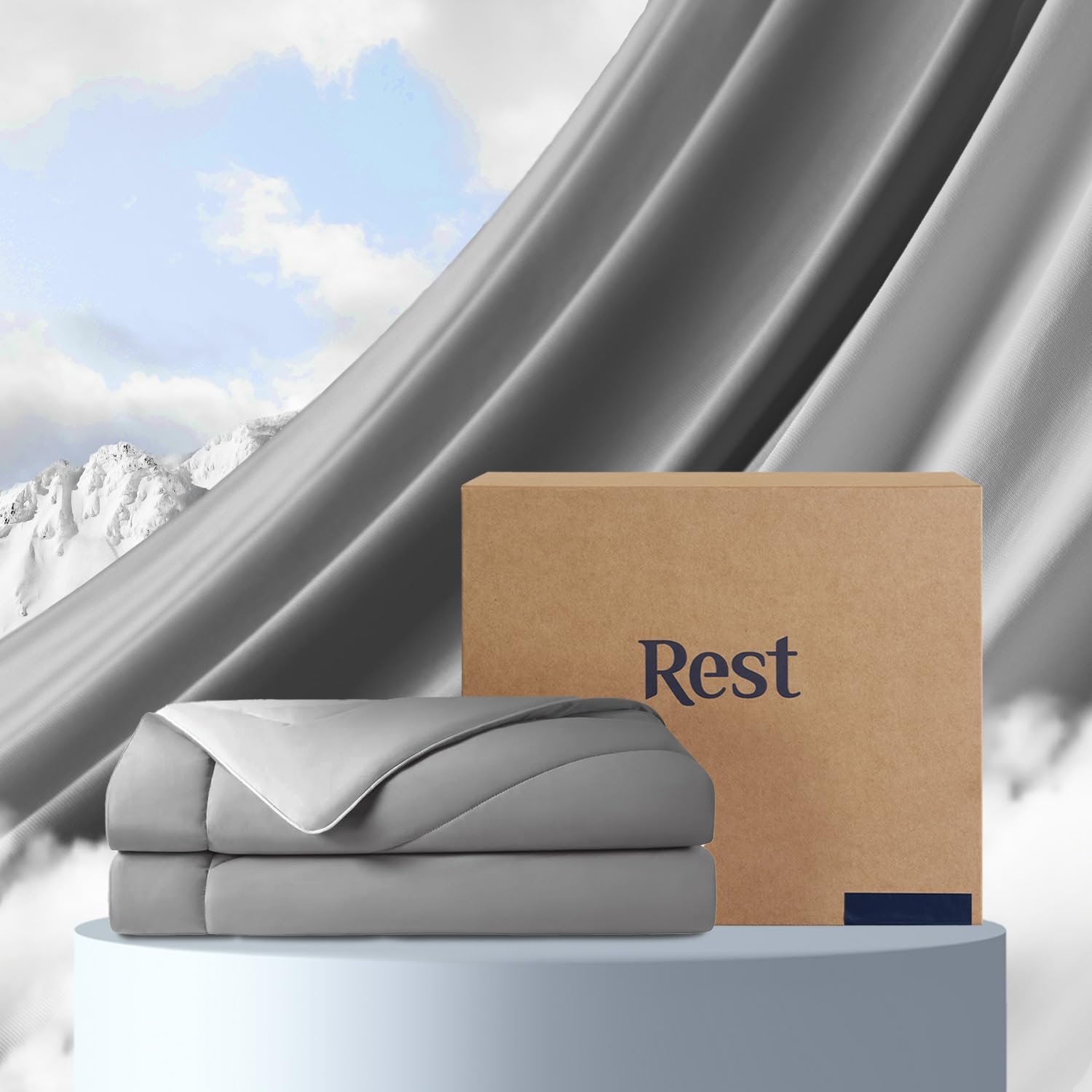 REST Evercool Cooling Comforter, Good Housekeeping Award Winner for Hot Sleepers, All-Season Lightweight Blanket to Quickly Cool Down While Stay Warm All Night, Cool Gray - Full/Queen 90x90