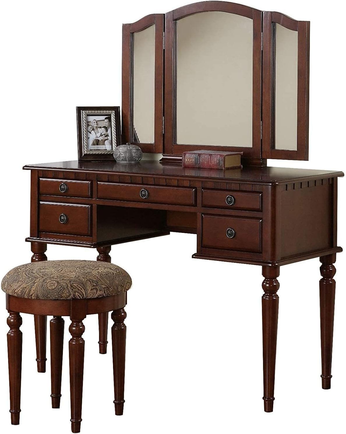 Bobkona F4071 St. Croix Collection Vanity Set with Stool, Cherry