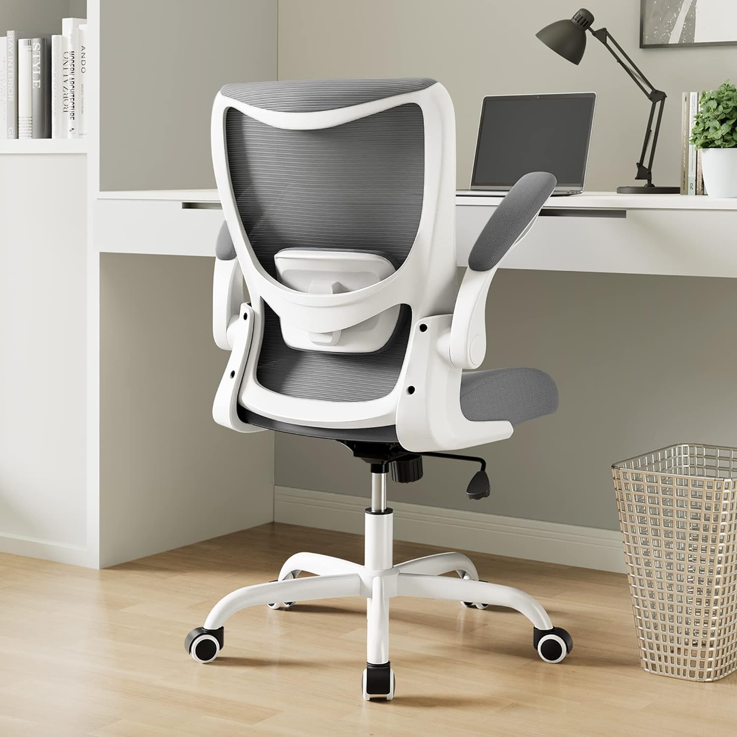 Office Chair, Ergonomic Desk Chair with Adjustable Lumbar Support and Flip up Armrest, Breathable Mesh Computer Chair for Home Office, Gray