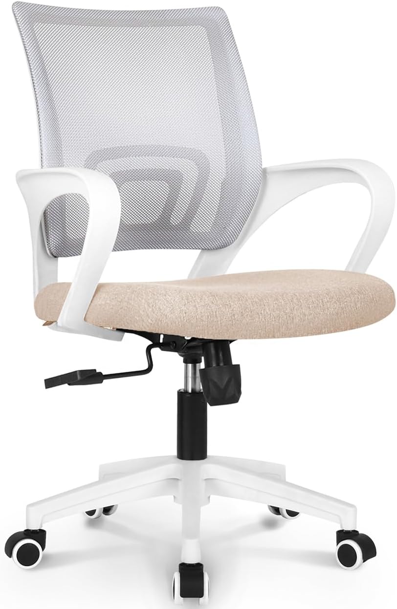 NEO CHAIR Office Chair Computer Desk Chair Gaming - Ergonomic Mid Back Cushion Lumbar Support with Wheels Comfortable Mesh Racing Seat Adjustable Swivel Rolling Home Executive (Beige)