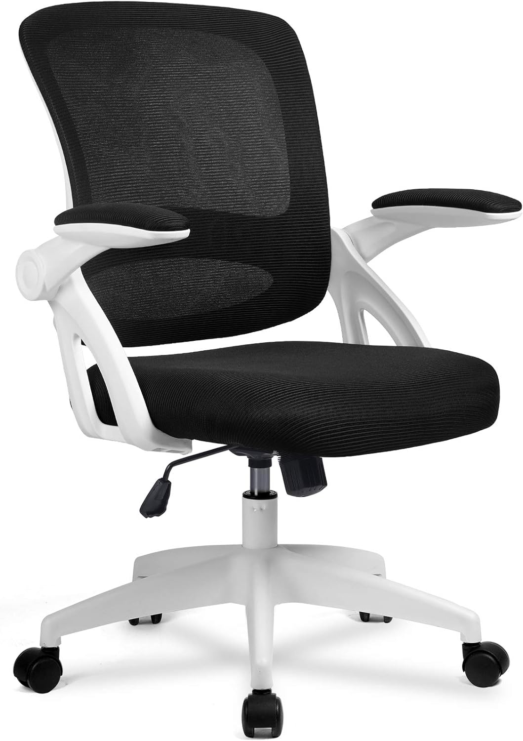 COMHOMA Office Chair, Ergonomic Mesh Rolling Computer Desk Chair with S-Curved Shape Backrest and Flip-up Armrests, White