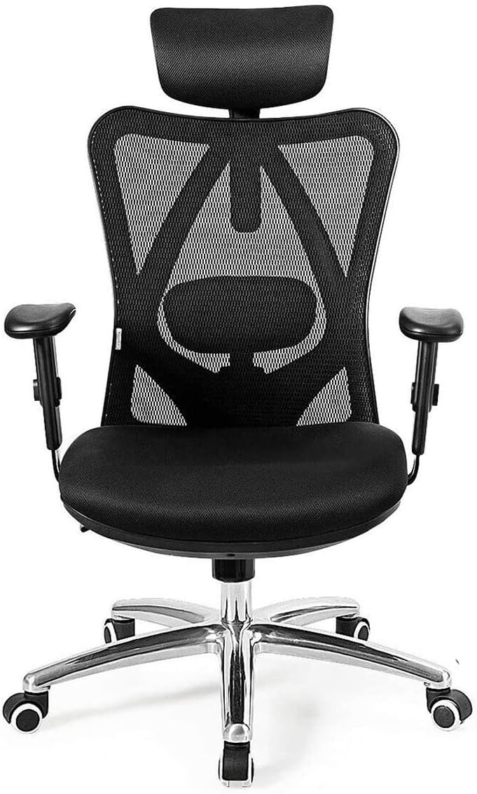 Giantex Ergonomic Office Chair, Mesh Office Chair with Adjustable Headrest, Tilt-Down Backrest Mesh Adjustable High Back Office Chair, Breathable Computer Desk Chair, Mesh Back Office Chair