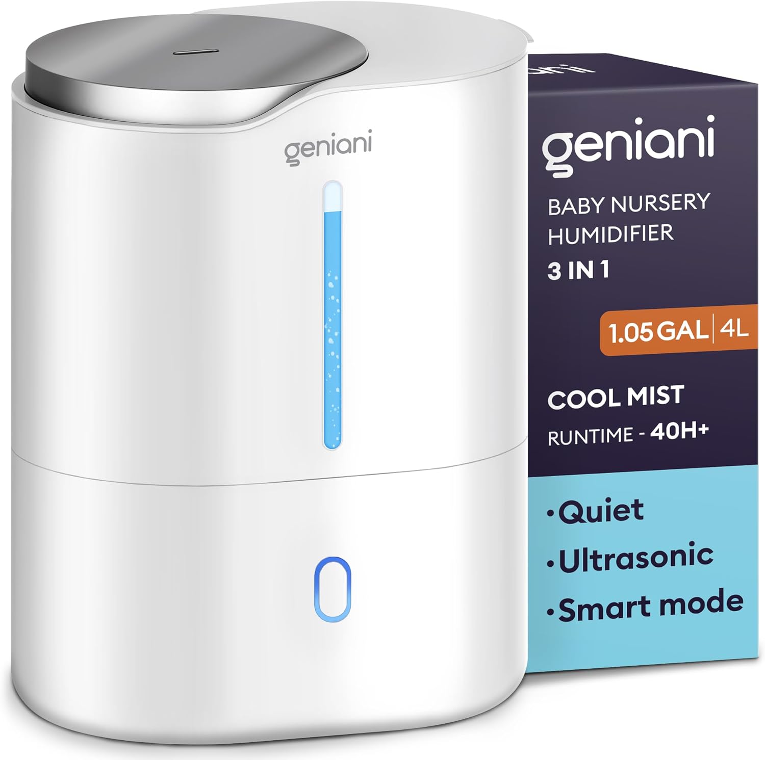 GENIANI Ultrasonic Cool Mist Humidifier for Bedroom, Large Rooms, Home, 4L - Easy Fill & Clean Humidifier for Plants w/Auto Shut-off, 40H Runtime - Quiet, Top Fill Air Humidifier & Vaporizer for Baby