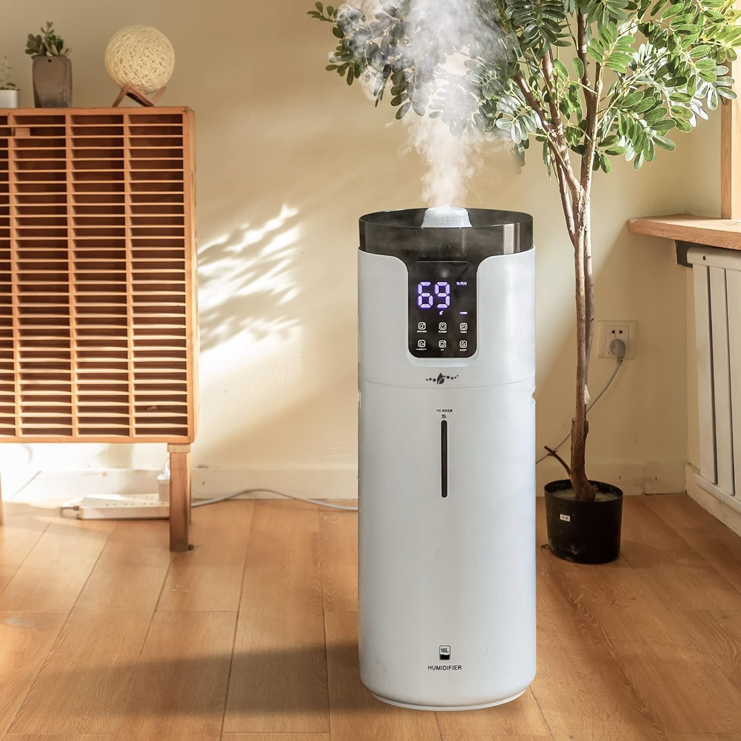 Humidifiers for Home Large Room Wholehouse Humidifier 2000 sq. ft 4.2 Gal 16L Floor Humidifier 360 Nozzles Cool Mist Ultrasonic Humidifier Output Top Fill Tower Humidifier for Home Office