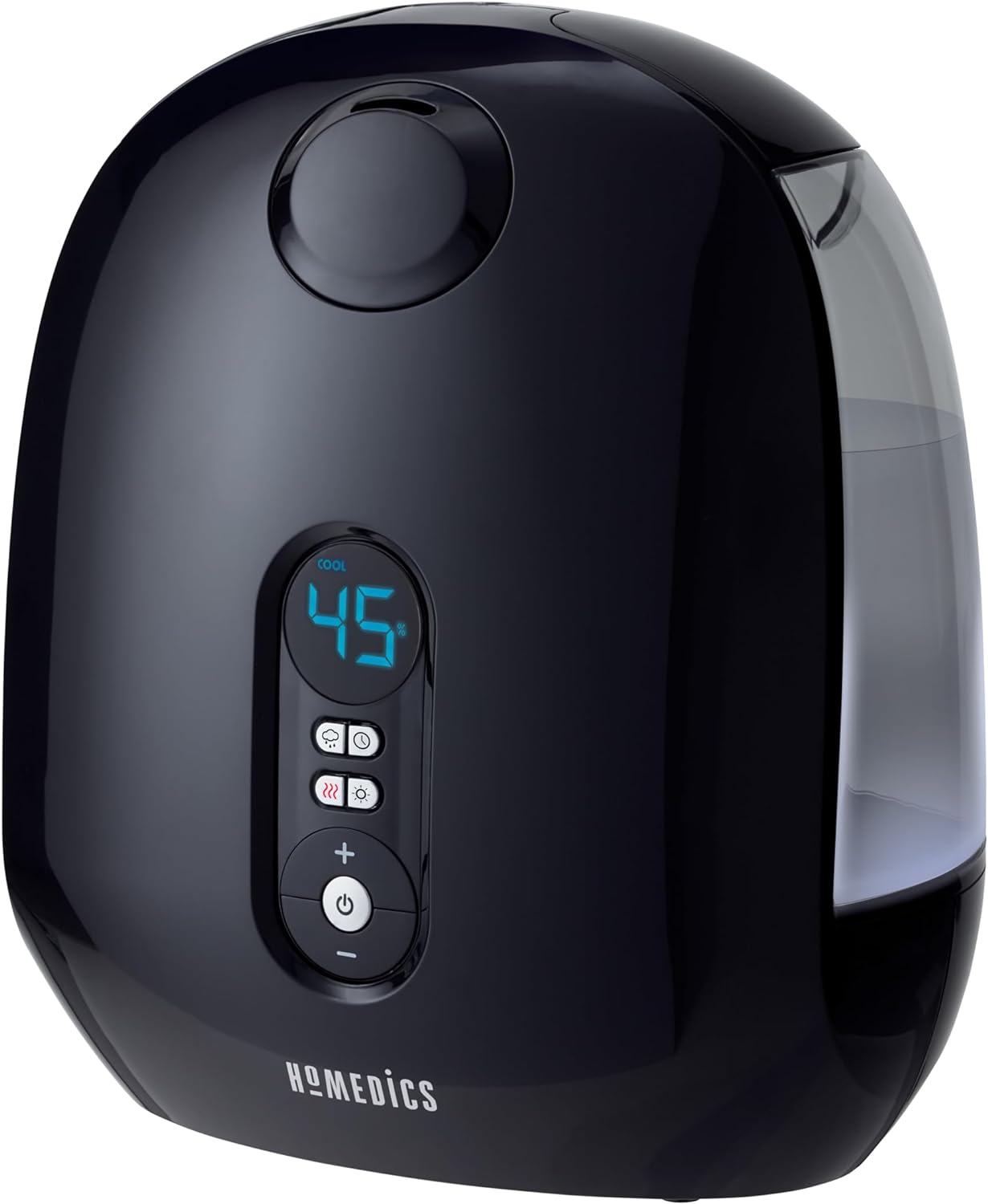 Homedics TotalComfort Deluxe Humidifier  Large Air Humidifiers for Bedroom, Plants  Top-Fill Dual 3.8L Water Tanks with Cool and Warm Mist, Essential Oil Pads, Colored Night-Light, Black