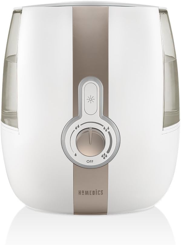 Homedics Ultrasonic Humidifier  Cool Mist Humidifier for Large Rooms with Clean Tank Technology  1.4 Gallon Portable Air Humidifier for Bedroom or Nursery, 65 Hours of Runtime, White