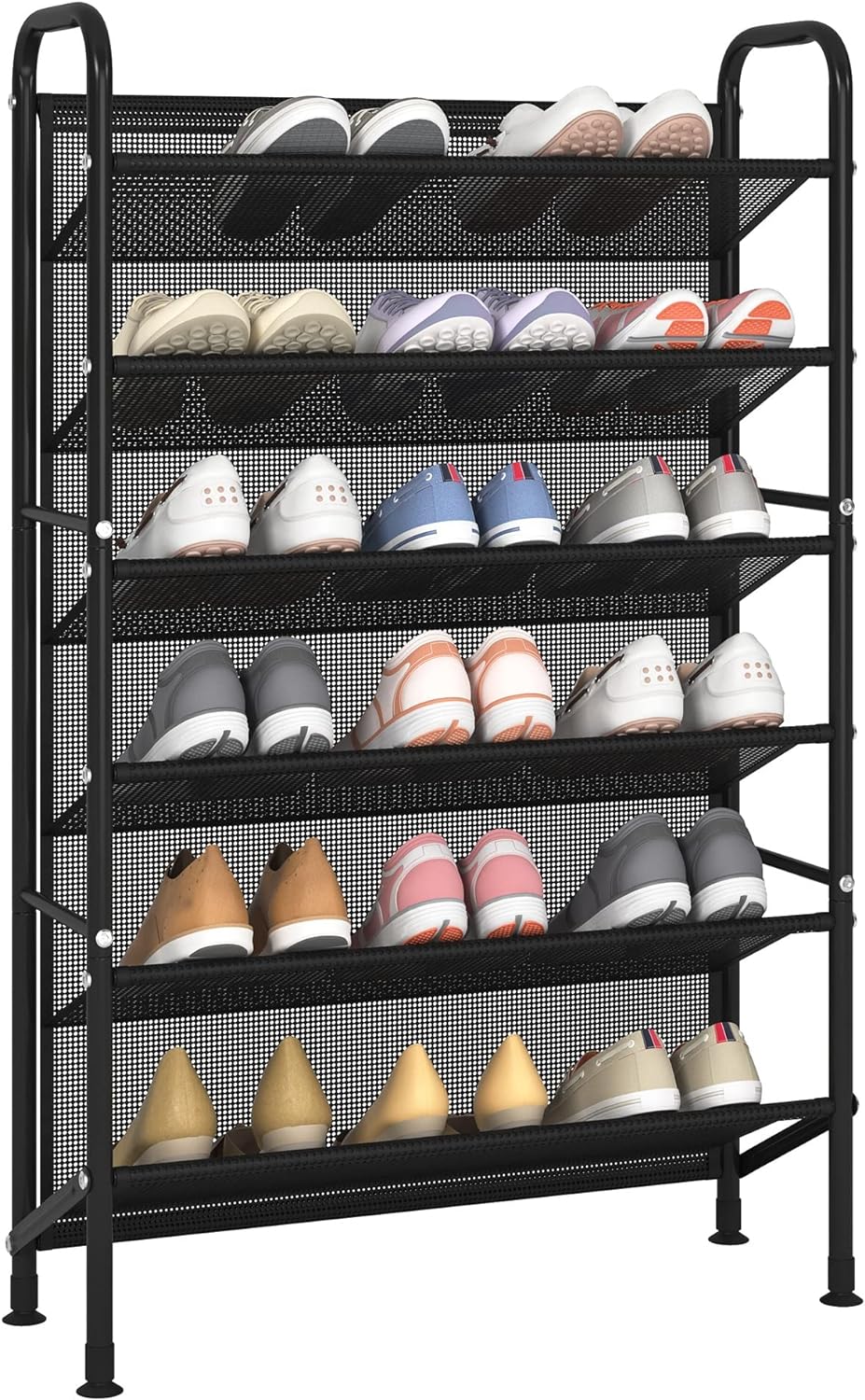 6 Tier Shoe rack for closet Mesh fabric narrow Metal shoe racks, Space saving Small Shoe Storage Organizer Shelf for Entryway, Hallway, Dorm Room (Black, 6-Tier)