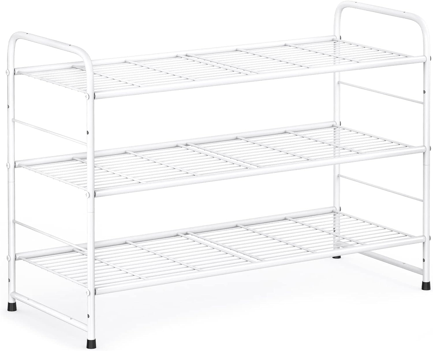 Coonoor 3 Tier Shoe Rack,Stackable and Adjustable Multi-Function Wire Grid Shoe Organizer Storage,White