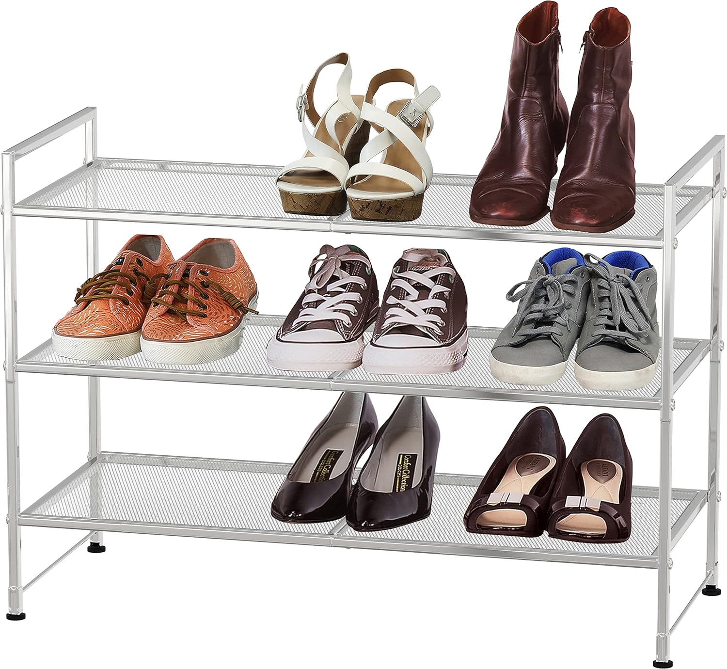 Simple Houseware 3-Tier Stackable Shoe Shelves Storage Utility Rack, Silver