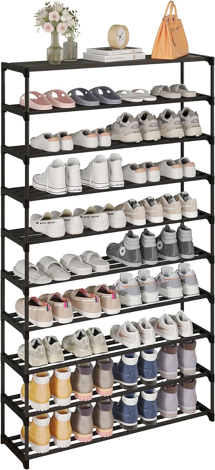 10-Tier Shoe Rack, Stackable Shoe Shelf, Shoes Storage Organizer for Entryway, Hallway, Black