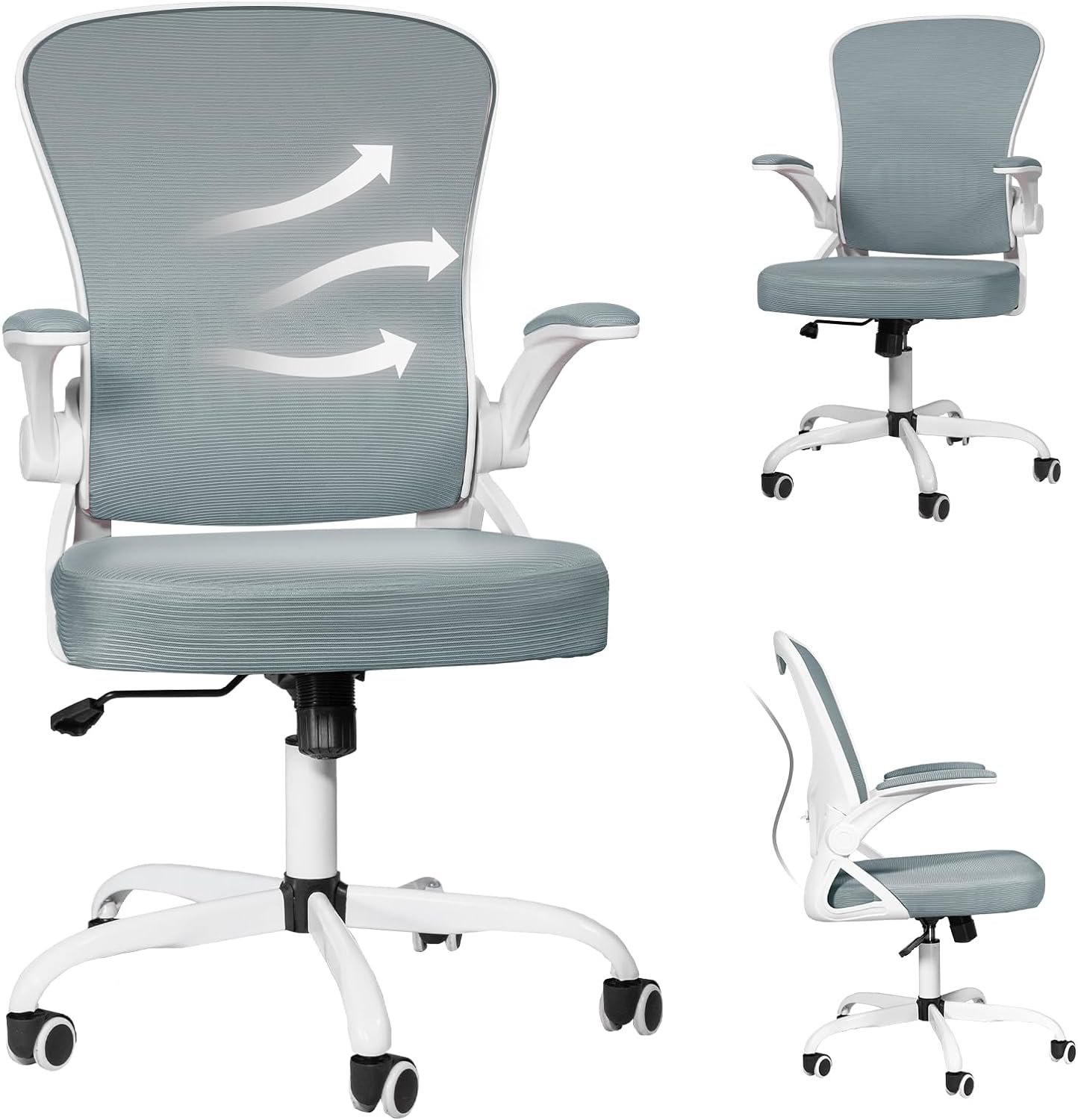 Desk Chairs with Wheels, High Back Support Mesh Office Chair, Home Office Chairs with Flip up Arms, Executive Office Chair, Ergonomic Office Chair for Adults, Swivel Task Chair, Grey