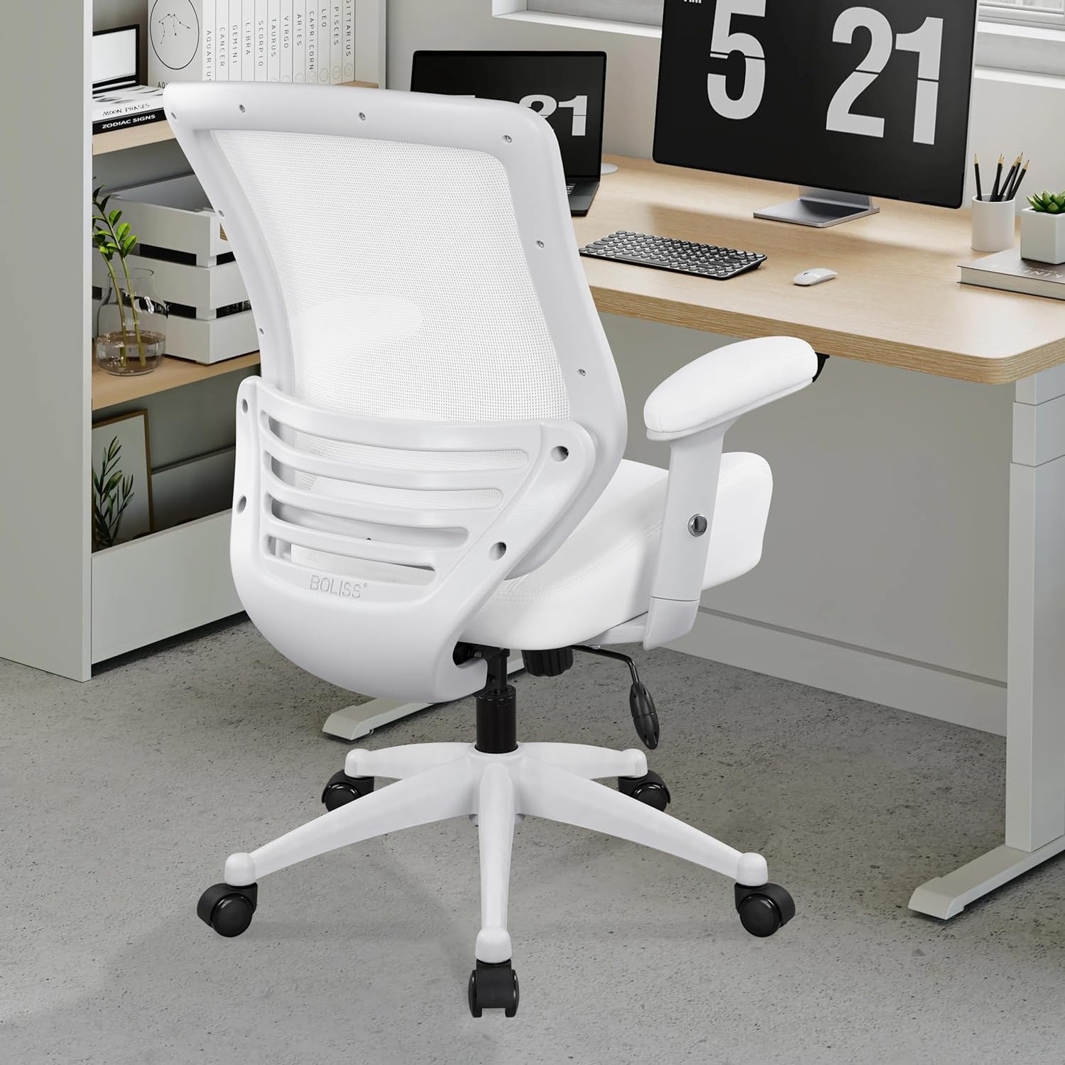 BOLISS 400lbs Mesh Computer Ergonomic Chair,Office Chair, Desk Chair,Height Adjustable Armrest,Lumbar Support,Swivel Computer Task Chair-White