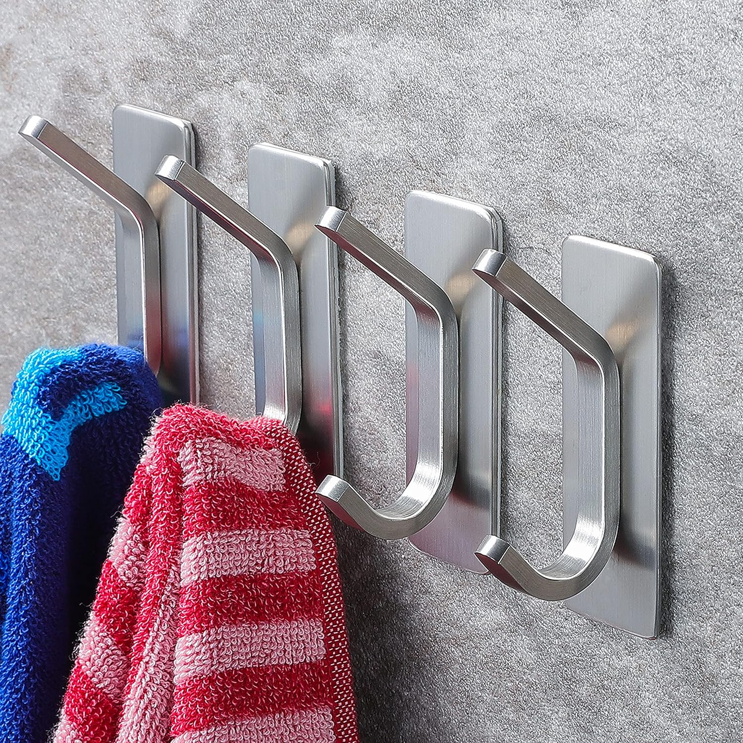 YIGII Towel Hook/Adhesive Hooks - Wall Hooks for Coat/Robe/Towels Stick on Bathroom/Kitchen 4-Pack, Stainless Steel