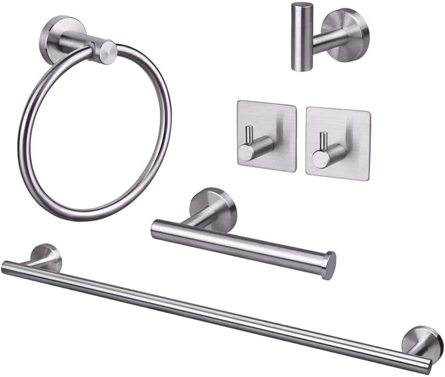 TocTen 6-Piece Set Bathroom Hardware Set-304 Stainless Steel, Towel Bar Set Include Towel Bar Towel Ring Toilet Paper Holder 3 Robe Towel Hook Bathroom Towel Rack Set (Brushed Nickel, 16 INCH)