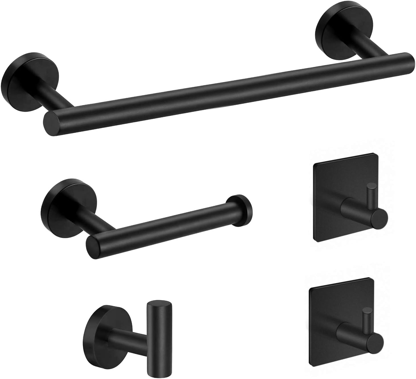 Tudoccy 5-Pieces Matte Black Bathroom Hardware Set SUS304 Stainless Steel Round Wall Mounted - Includes 16 Hand Towel Bar, Toilet Paper Holder, 3 Robe Towel Hooks,Bathroom Accessories Kit