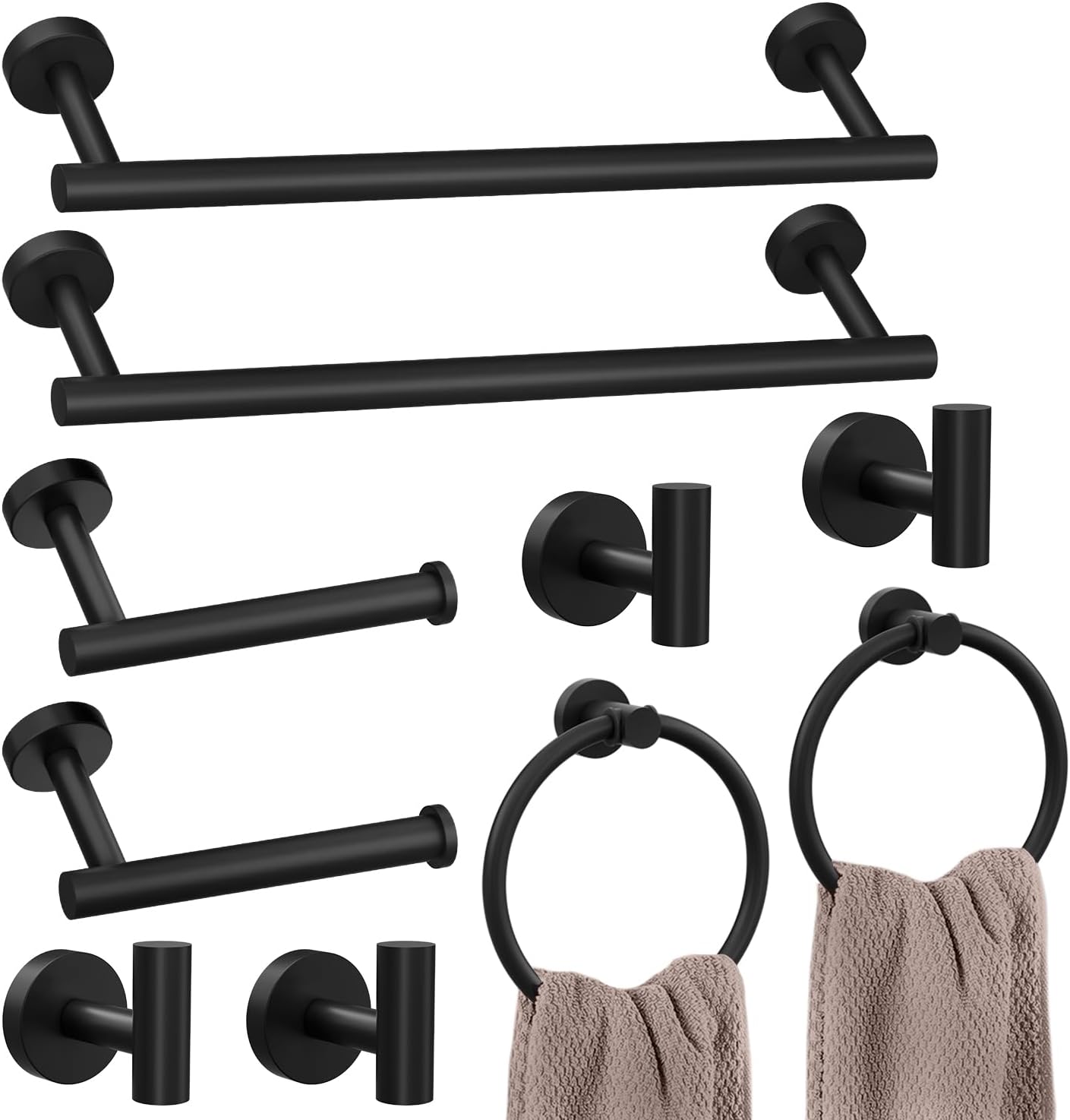 10-Pieces Matte Black Bathroom Accessories Set, Stainless Steel Bathroom Hardware Set, Bath Towel Bar Set, Towel Racks for Bathroom Wall Mounted.