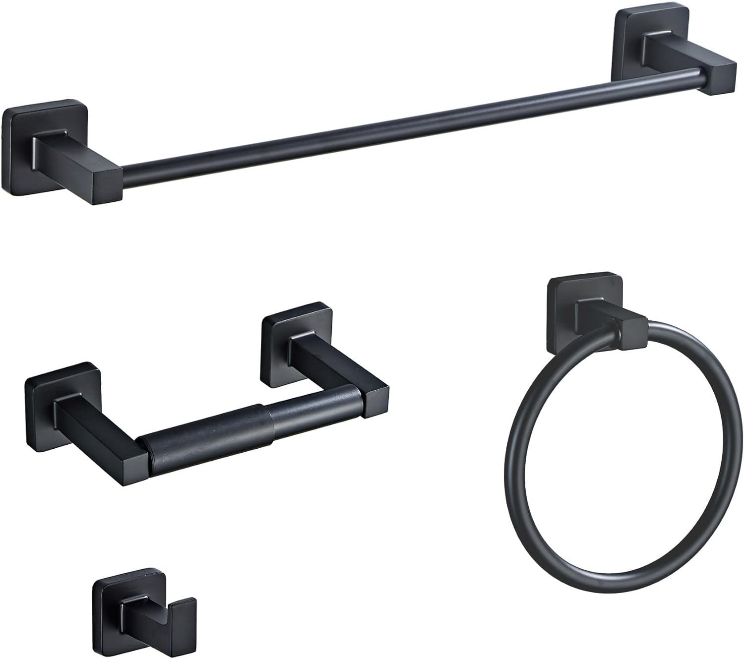 Matte Black Bathroom Hardware Set 4 Pieces,Towel Bar Set Stainless Steel Wall Mounted, Includes 16In Hand Towel Bar, Towel Ring, Robe Towel Hooks,Toilet Paper Holder, Bathroom Towel Rack Set