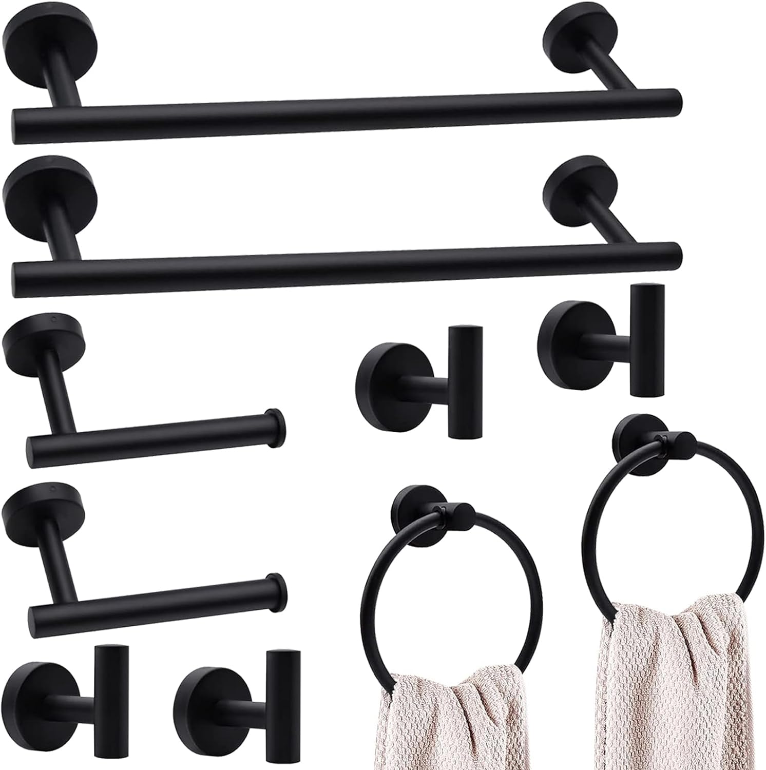 5/8/10/16pcs Matte Black/Brushed Nickel Bathroom Hardware Accessories Set: Bath Towel Bar Set, Towel Racks for Bathroom Wall (10pcs, Matte Black)