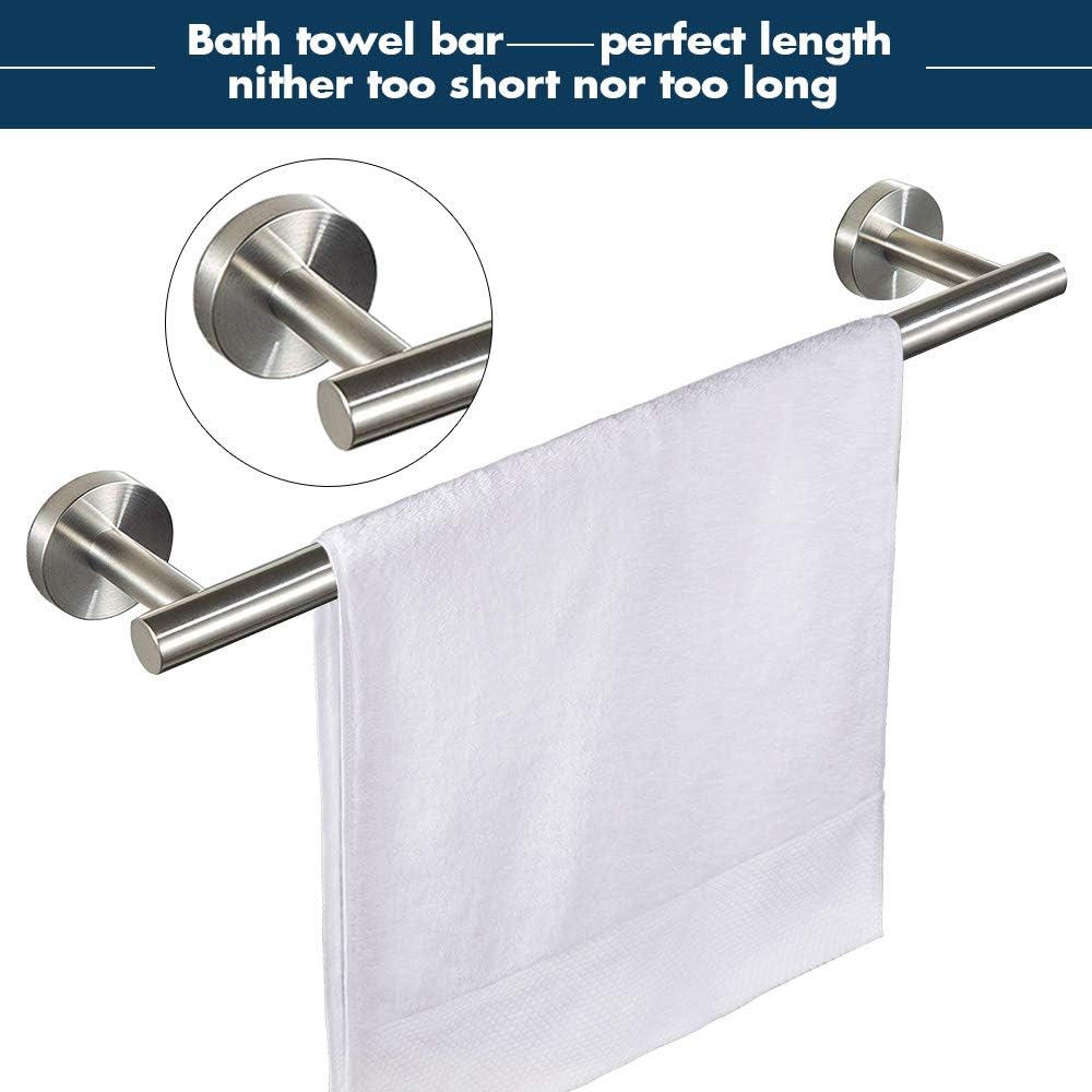 TocTen 5 PCS Bathroom Hardware Set SUS304 Stainless Steel-Towel Rack Set Include Lengthen Hand Towel Bar+Toilet Paper Holder+3 Robe Towel Hooks Bathroom Accessories Towel Bar Set (Brushed Nickel,16IN)