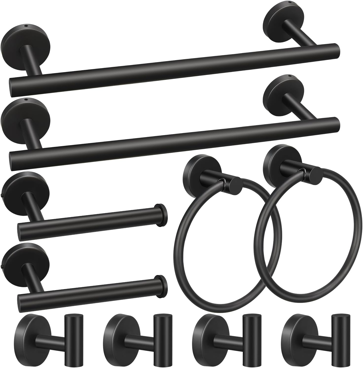 5/10/20pcs Bathroom Hardware Set, Matte Black/Brushed Nickel/Brushed Gold Bathroom Hardware Set, Including 16 Hand Towel Bars, Toilet Paper Holders, Towel Rings, Robe Towel Hooks (10pcs, Black)